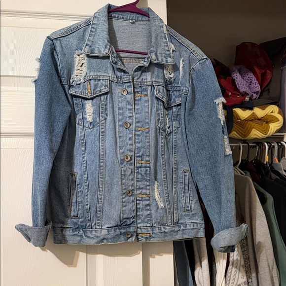 SHEIN Jackets & Blazers - SHEIN Blue Distressed Jean Jacket
